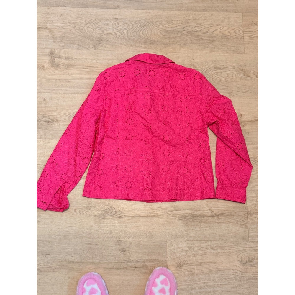 Tog Shop Petites Hot Pink Floral Eyelet Embroidered Button Front Jacket Top PM